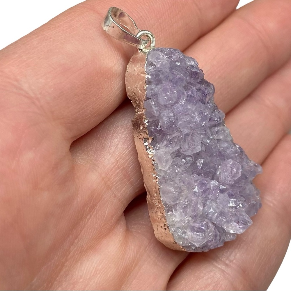 Amethyst Druzy Necklace Pendant Raw Rough Natural Stone Crystal Purple - Picture 3 of 5